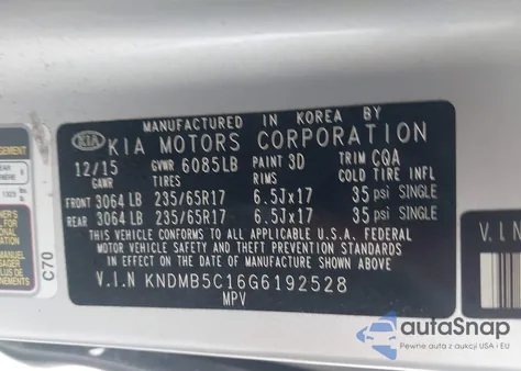 2016 Kia Sedona Lx from USA, damaged, VIN KNDMB5C16G6192528